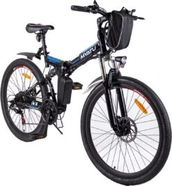 Myatu E-Bike 26-inch E-bike Voor Vrouwen En Mannen, Mountainbike Elektrische Fiets Met 36V 10.4AH Accu En Shimano 21 Versnellingen, 21 Versnellingen, Derailleur, 250 W-Zwart En Blauw -fiets 1111x1200