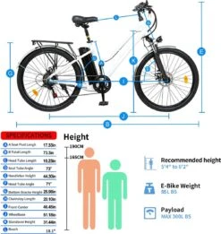 HITWAY 26 Inch E-bike, Elektrische Fiets Voor Heren En Dames, Pedelec Stadsfietsen, 250 W Motor, 36 V/11,2 Ah E-bike, Shimano 7 Versnellingen, 35-90 Km| Wit / Blauw 19 HITWAY 26 Inch E-bike, Elektrische Fiets Voor Heren En Dames, Pedelec Stadsfietsen, 250 W Motor, 36 V/11,2 Ah E-bike, Shimano 7 Versnellingen, 35-90 Km| Wit / Blauw -fiets 1135x1200