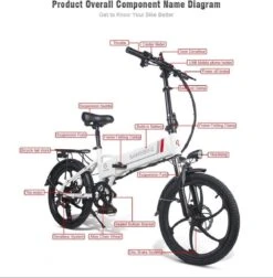 Samebike Elektrische Vouwfiet - Shimano 7 Speed Derailleur - 48V/ 10Ah Lithium Batterij - Aluminium -sportief/modern - 35km/u - Wit -fiets 1174x1200