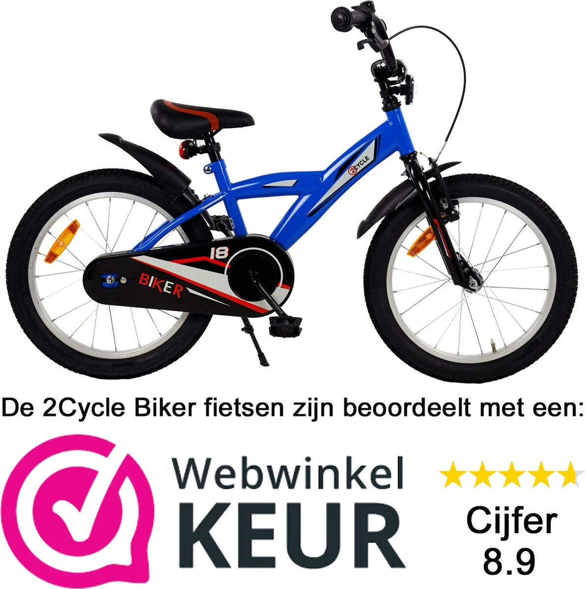 2Cycle Biker Kinderfiets - 18 Inch - Blauw - Jongensfiets 4 2Cycle Biker Kinderfiets - 18 Inch - Blauw - Jongensfiets - Afbeelding 2