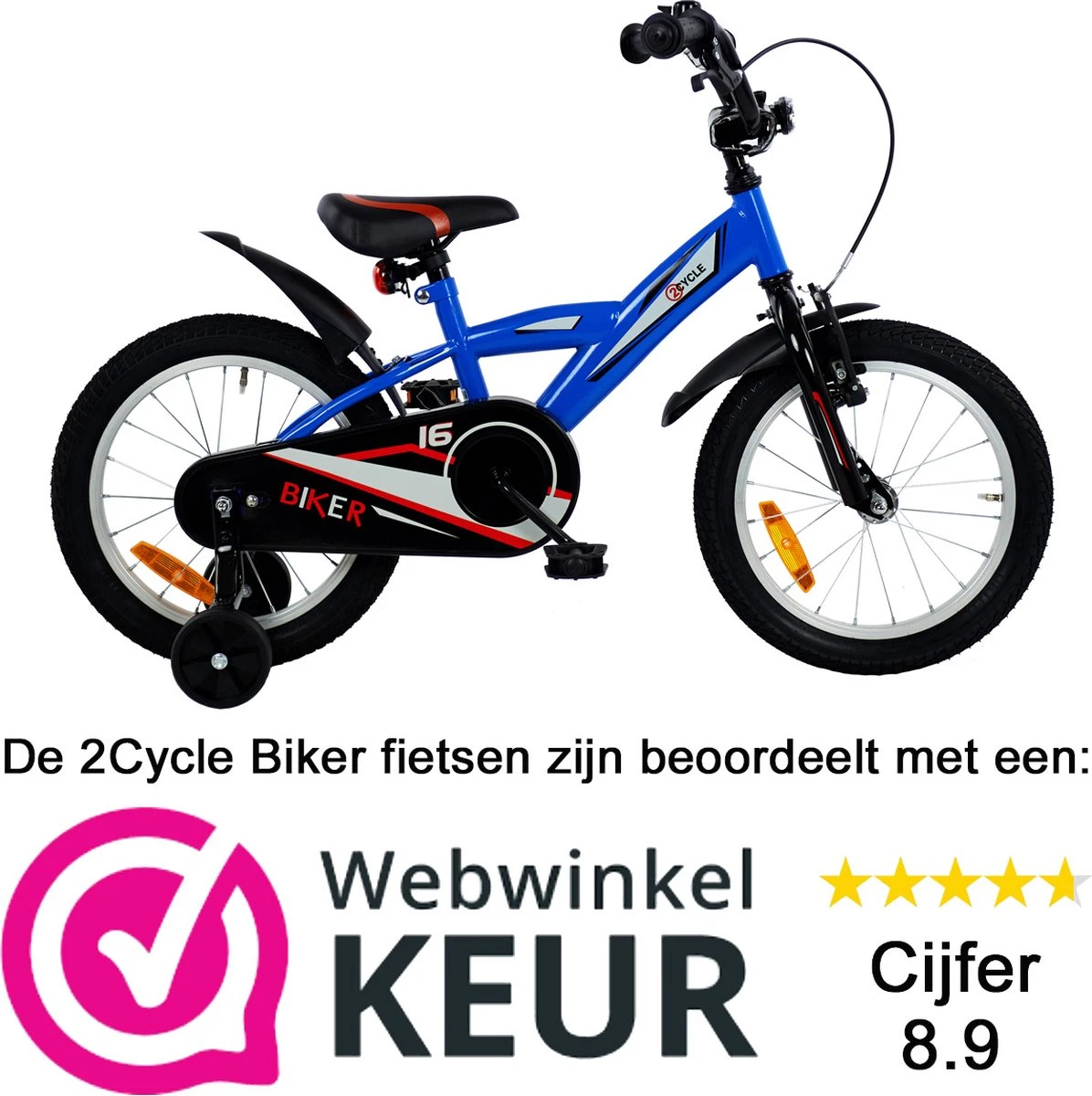 2Cycle Biker Kinderfiets - 16 Inch - Blauw - Jongensfiets 4 2Cycle Biker Kinderfiets - 16 Inch - Blauw - Jongensfiets - Afbeelding 2