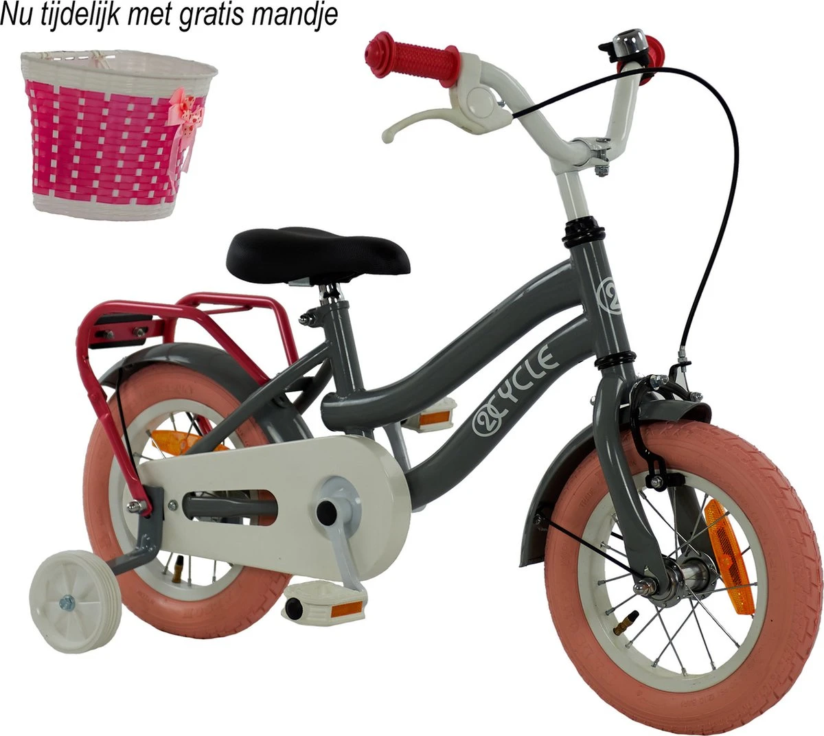 2Cycle Pretty - Kinderfiets - 12 Inch - Grijs-Roze - Meisjesfiets 3 2Cycle Pretty - Kinderfiets - 12 Inch - Grijs-Roze - Meisjesfiets
