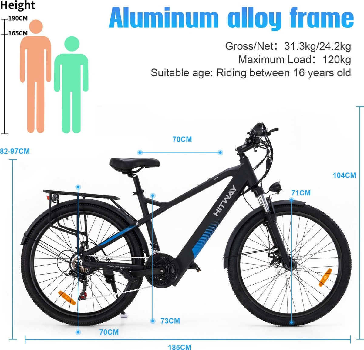 Hitway Elektrische Fiets Off-Road | Electric Mountain Bike | E-bike | 250W Motor | 26 Inch | Zwart 6 Hitway Elektrische Fiets Off-Road | Electric Mountain Bike | E-bike | 250W Motor | 26 Inch | Zwart - Afbeelding 4
