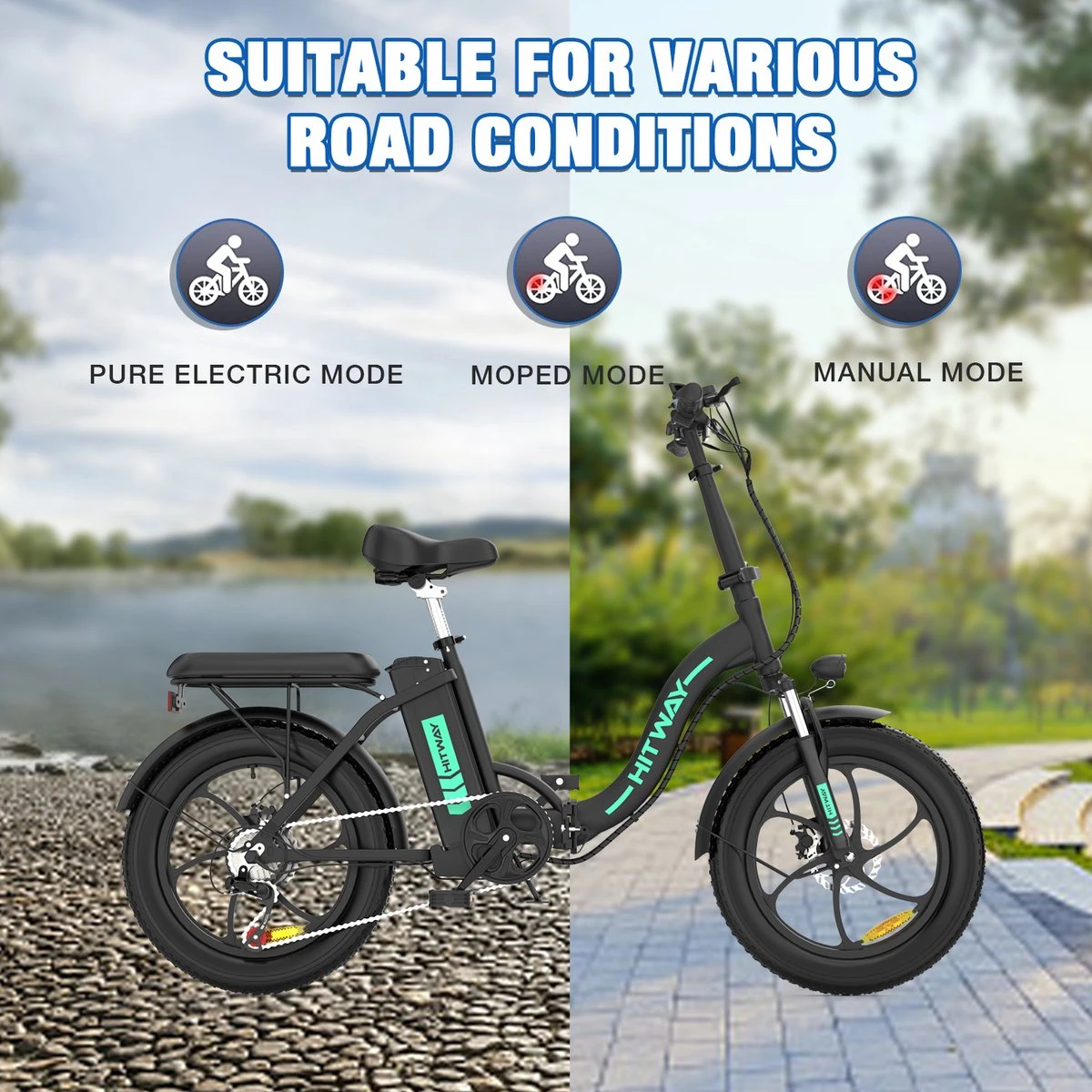 HITWAY Elektrische Fiets - E-Bike - 20 Inch- Fatbike - 250 W- Shimano 7 Versnellingen 8 HITWAY Elektrische Fiets - E-Bike - 20 Inch- Fatbike - 250 W- Shimano 7 Versnellingen - Afbeelding 6