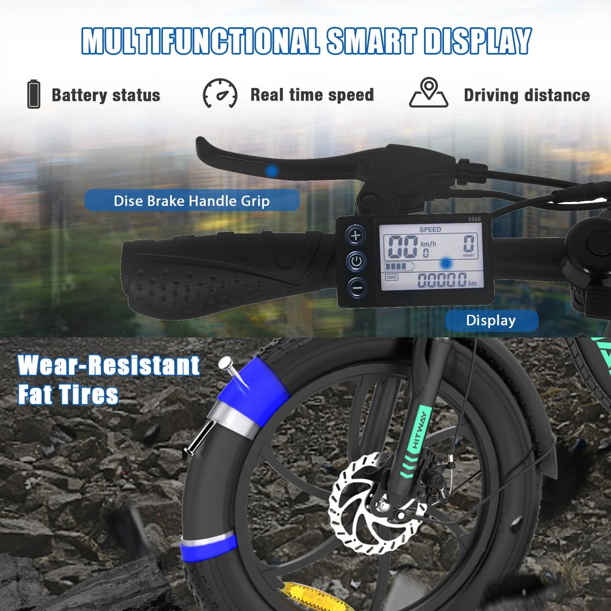 HITWAY Elektrische Fiets - E-Bike - 20 Inch- Fatbike - 250 W- Shimano 7 Versnellingen 10 HITWAY Elektrische Fiets - E-Bike - 20 Inch- Fatbike - 250 W- Shimano 7 Versnellingen - Afbeelding 8