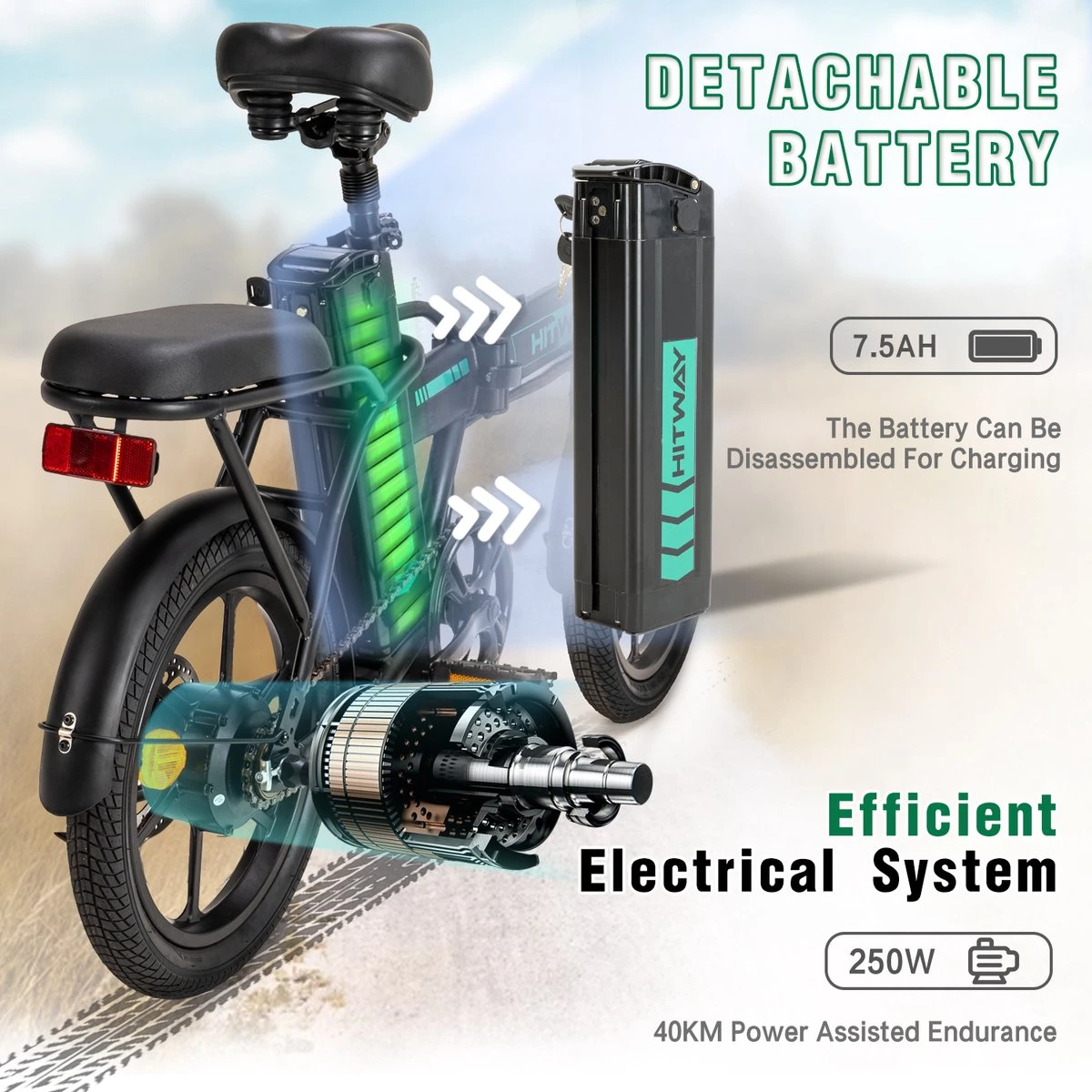 Hitway BK5 Elektrische Fiets | Opvouwbare E-bike | 16 Inch | Hitway BK5 250W Motor | Zwart 7 Hitway BK5 Elektrische Fiets | Opvouwbare E-bike | 16 Inch | Hitway BK5 250W Motor | Zwart - Afbeelding 5