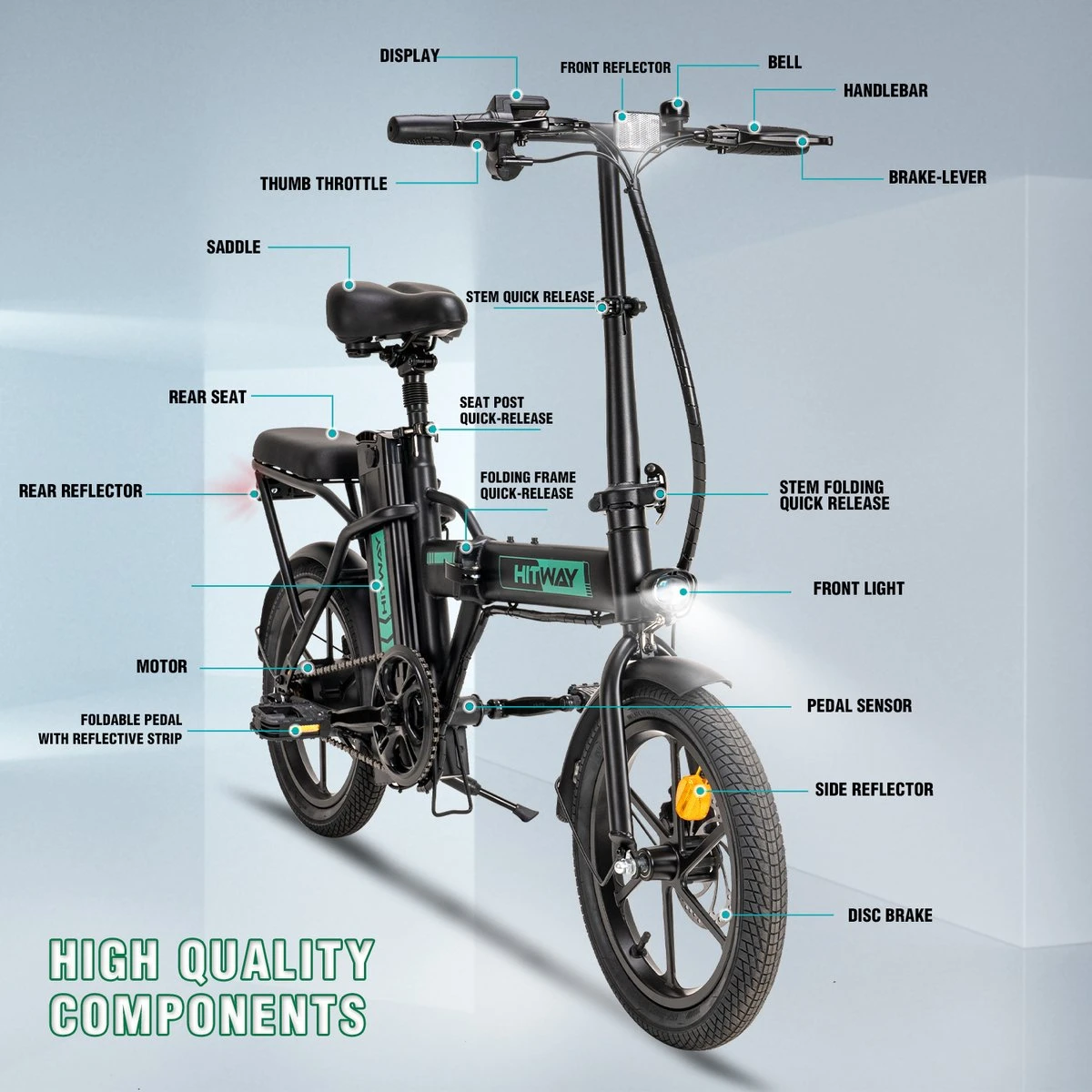 Hitway BK5 Elektrische Fiets | Opvouwbare E-bike | 16 Inch | Hitway BK5 250W Motor | Zwart 8 Hitway BK5 Elektrische Fiets | Opvouwbare E-bike | 16 Inch | Hitway BK5 250W Motor | Zwart - Afbeelding 6