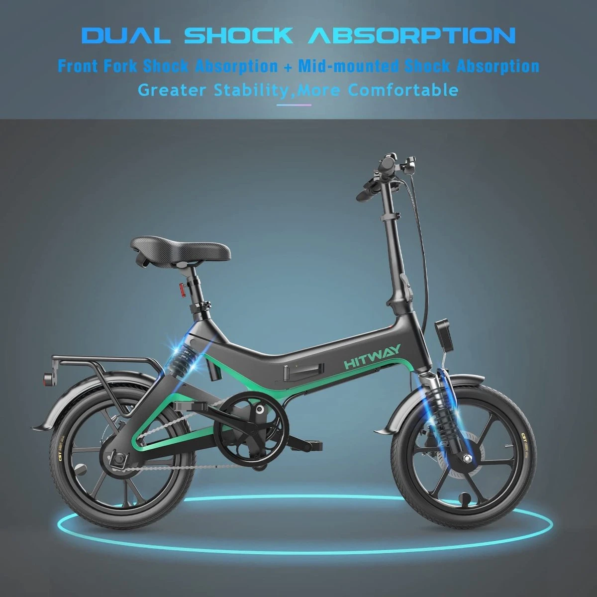 Merkloos Hitway 14F005 Elektrische Fiets E-bike | Opvouwbaar | 250W Motor | 7.5Ah | 16" | Zwart / Groen 10 Merkloos Hitway 14F005 Elektrische Fiets E-bike | Opvouwbaar | 250W Motor | 7.5Ah | 16" | Zwart / Groen - Afbeelding 8