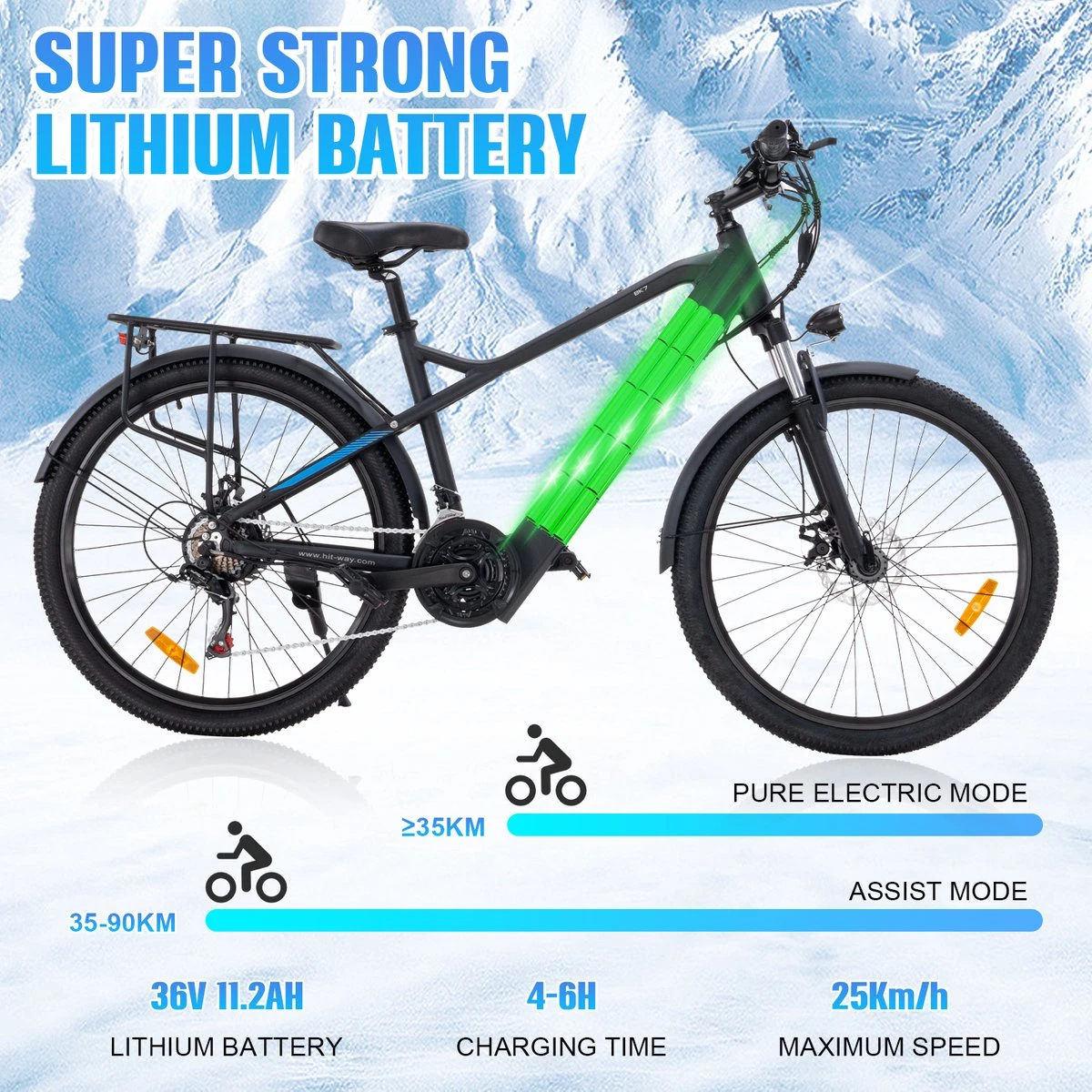 Hitway Elektrische Fiets Off-Road | Electric Mountain Bike | E-bike | 250W Motor | 26 Inch | Zwart 9 Hitway Elektrische Fiets Off-Road | Electric Mountain Bike | E-bike | 250W Motor | 26 Inch | Zwart - Afbeelding 7