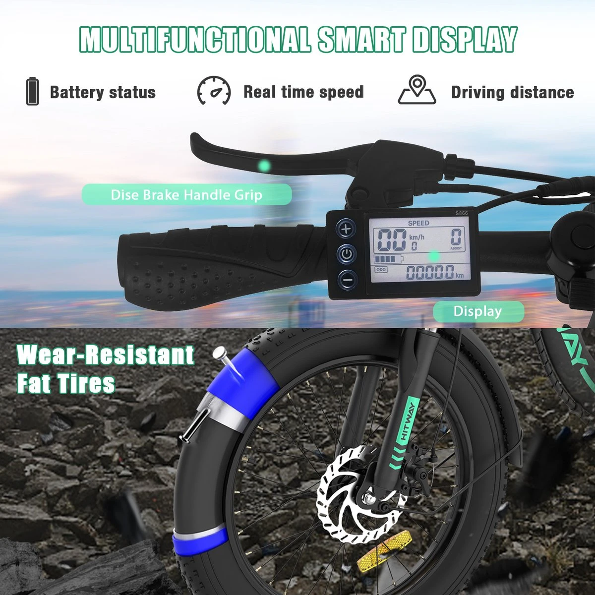 HITWAY Elektrische Fiets - E-Bike - 20 Inch Fatbike - 250 W- Shimano 7 Versnellingen 6 HITWAY Elektrische Fiets - E-Bike - 20 Inch Fatbike - 250 W- Shimano 7 Versnellingen - Afbeelding 4