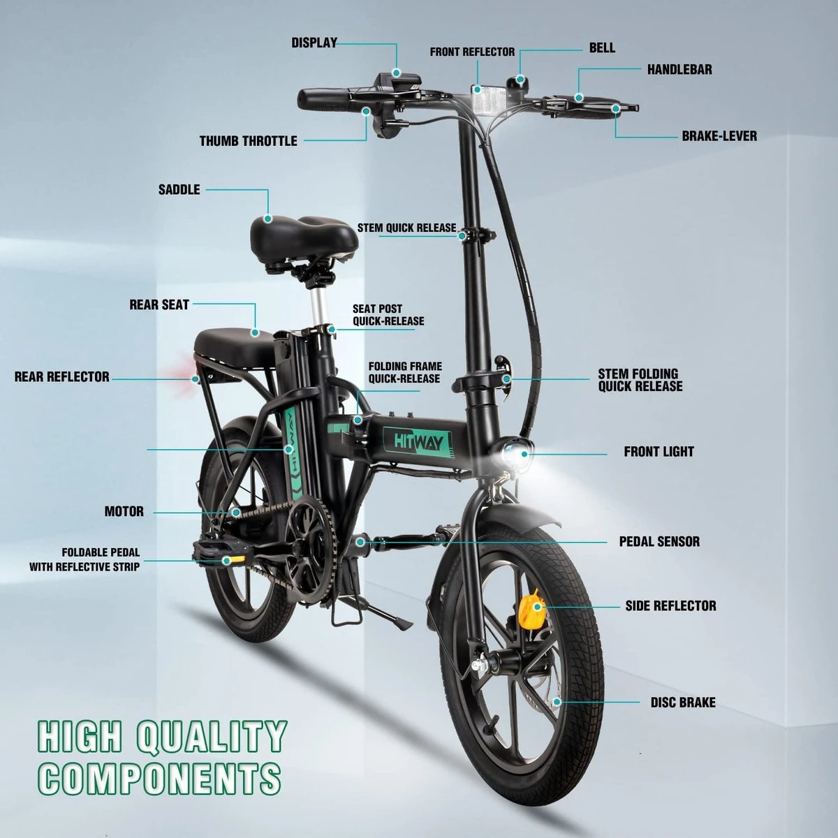 HITWAY Elektrische Fiets Voor, Stadsfietsen Opvouwbaar, E-BIKE, 7.5Ah Batterij, 250W Motor, Actieradius Tot 45 Km - BK5 5 HITWAY Elektrische Fiets Voor, Stadsfietsen Opvouwbaar, E-BIKE, 7.5Ah Batterij, 250W Motor, Actieradius Tot 45 Km - BK5 - Afbeelding 3