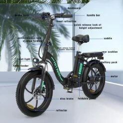 HITWAY E-Bike Elektrische Fiets 20 Inch Fat Tire E-Bicycle Vouwfiets, 250 W, 11,2 Ah Accu, Max. Bereik Tot 35-90 Km, Offroad-mountainbike Met Shimano 7-versnellingen, City EBike Met Slot,Groen Zwart -fiets 1200x1200 63