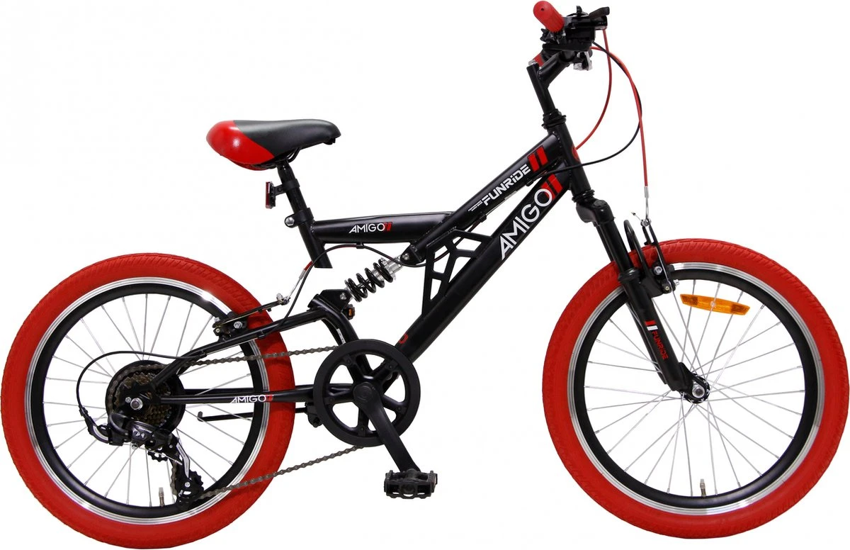 Amigo Fun Ride - Mountainbike 20 Inch - Voor Jongens En Meisjes - Met 7 Versnellingen - Zwart/Rood