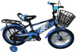 Kinderfiets - 14 Inch Kinderfiets -vanaf 3-5 Jaar Jongens En Meisjes Fietsen - Terugtrap -Rem -Stabilisatoren（2 Zijwieltjes）- Mandje - Achterbank - Blauw -fiets 1200x820