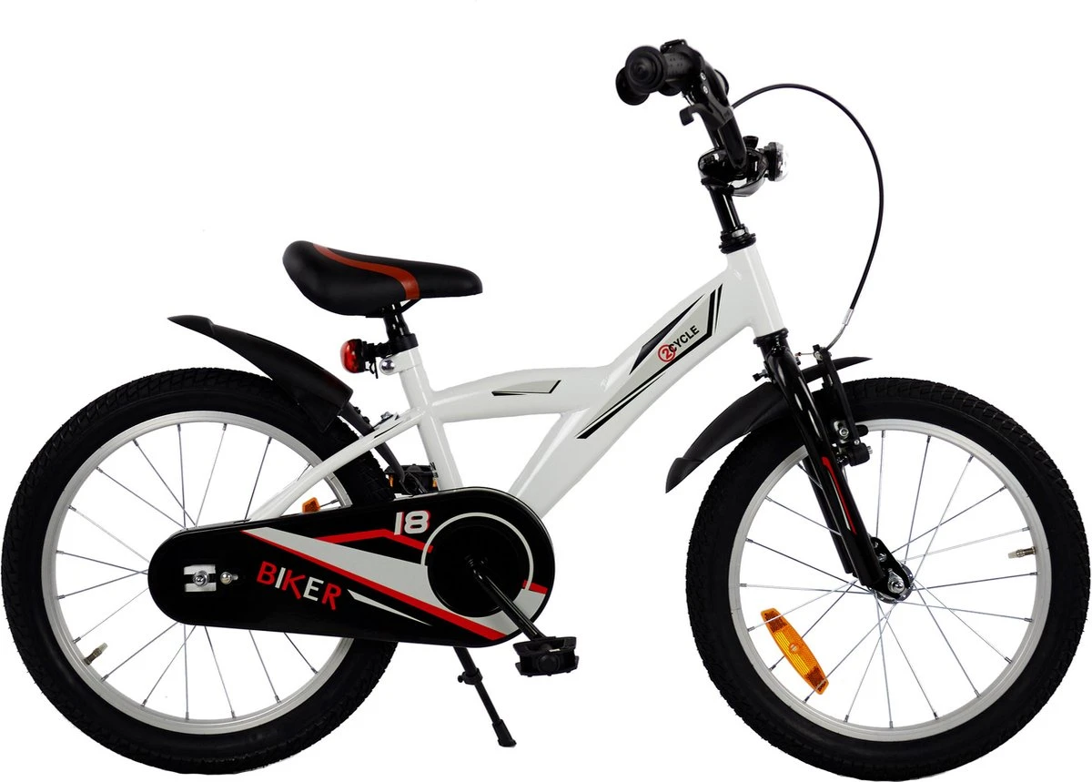2Cycle Biker Kinderfiets - 18 Inch - Wit - Jongensfiets 9 2Cycle Biker Kinderfiets - 18 Inch - Wit - Jongensfiets - Afbeelding 7
