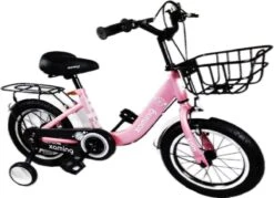 Kinderfiets -14 Inch Kinderfiets -vanaf 3-5 Jaar Jongens En Meisjes Fietsen -Terugtrap -Rem -Stabilisatoren（2 Zijwieltjes)-Mandje - Achterbank-de Bel-Roze -fiets 1200x869 4