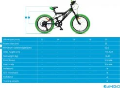 Amigo Fun Ride - Mountainbike 20 Inch - Voor Jongens En Meisjes - Met 7 Versnellingen - Zwart/Groen -fiets 1200x885 3