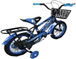 Kinderfiets - 14 Inch Kinderfiets -vanaf 3-5 Jaar Jongens En Meisjes Fietsen - Terugtrap -Rem -Stabilisatoren（2 Zijwieltjes）- Mandje - Achterbank - Blauw -fiets 1200x935