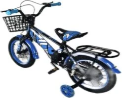Kinderfiets - 14 Inch Kinderfiets -vanaf 3-5 Jaar Jongens En Meisjes Fietsen - Terugtrap -Rem -Stabilisatoren（2 Zijwieltjes）- Mandje - Achterbank - Blauw -fiets 1200x970