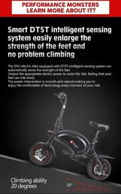 DYU D3F Opvouwbare Elektrische Fiets, Slimme Mountainbike Voor Volwassenen, 240W Aluminiumlegering Fiets Verwijderbare 36V/10Ah Lithium-ion Batterij Met 3 Rijmodi -fiets 749x1200