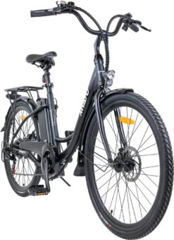 Myatu E-bike 26 Inch City Pedelec Voor Dames En Heren, Elektrische Fiets Met 12,5Ah Accu, 6 Versnellingen Shimano, Derailleur Versnellingen, Achter Motor 250 W-Zwart -fiets 871x1200