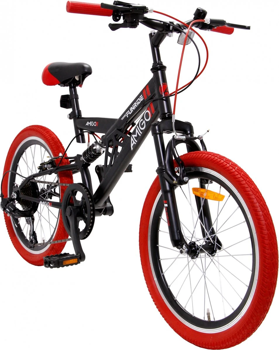 Amigo Fun Ride - Mountainbike 20 Inch - Voor Jongens En Meisjes - Met 7 Versnellingen - Zwart/Rood 10 Amigo Fun Ride - Mountainbike 20 Inch - Voor Jongens En Meisjes - Met 7 Versnellingen - Zwart/Rood - Afbeelding 8